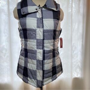 NWT Arizona Black and White Checkered fitted Vest Zip Front Panel Size M/L